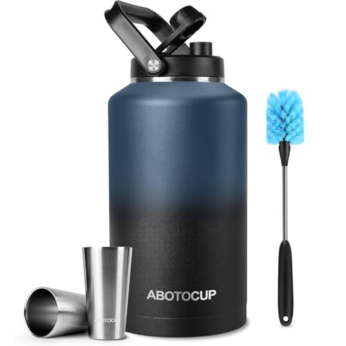 Image of ABOTOCUP 2 Gallon Water Jug with Wide Mouth, 256oz Insulated Water Bottle Keep Cold24h&Hot12h, Comes with Ergonomic Handle, Two Double Walled 16oz 18 /8 Stainless Steel Cups Thermo Canteen Mug