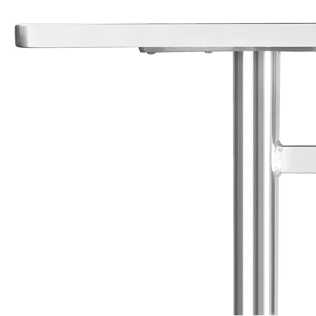 Bolero Table rectangulaire alu avec plateau inox et rebord alu 1200x600mm, gris, plateau en acier inoxydable et base en aluminium, taille: 750 (H) x 1200 (L) x 600 (P) mm, U432