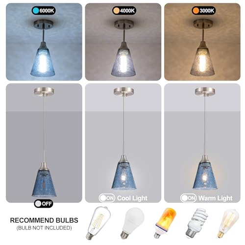 Image of Viinew Mini Glass Pendant Light,3-Pack Blue Glass Hanging Light