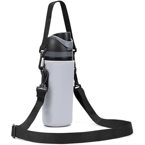 MEETI Neoprene Water Bottle Carrier Bag with Adjustable Shoulder Strap for Owala 24 OZ Tumbler, Insulated Water Bottle Cover for Owala FreeSip Insulated Water Bottle (Grey, 24 OZ) Cover