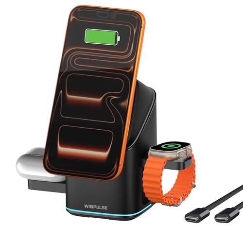 WioPulse – Station de Charge sans Fil Compatible MagSafe pour iPhone, AirPods & Apple Watch, Chargeur Induction Rapide Premium motorisé et Ergonomique,...