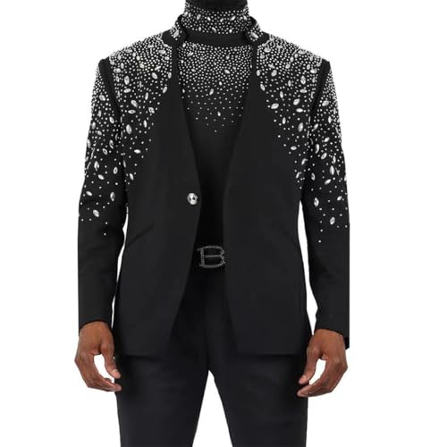 Luxury Shine Gem Diamond Men Suits Jacket Male Prom Blazers Stand Collar Wedding Groom Tuxedos Slim Fit Coat