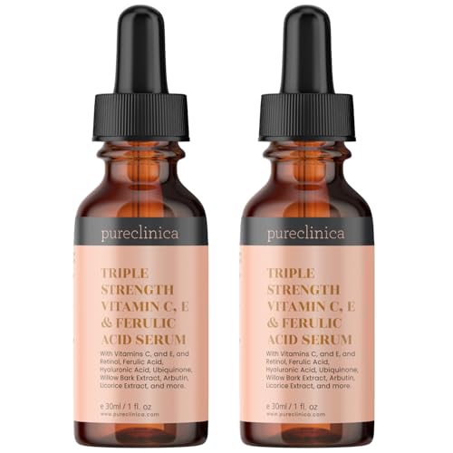 Triple Strength Vitamin C, E & Ferulic Acid Serum (w/Retinol & double weight Hyaluronic Acid) – 30ml / 1 fl oz (2 bottles)