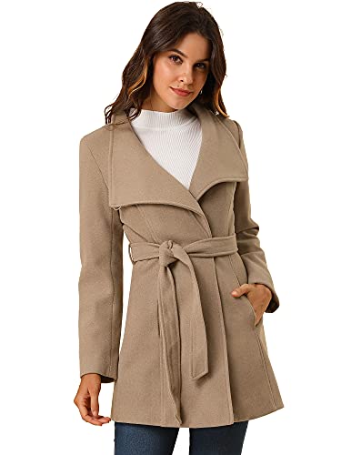 Image of Allegra K Women's Winter Elegant Stand Collar Overcoat Long Belted Pea Coat