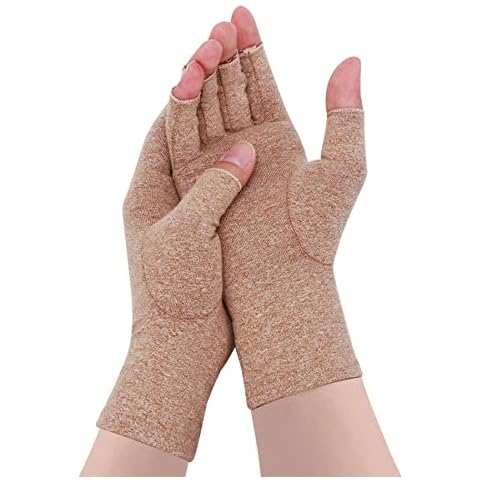 Rheumatoid Arthritis Gloves - Compression Gloves Fingerless Joint Pain Relief Hand Mitten Warmth Gloves Carpal Tunnel Gloves for Women Men (Khaki A, M) Cover