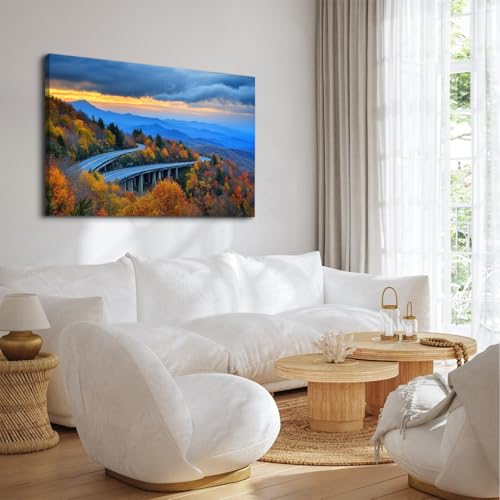 Image of Extra Large Nature Forest Canvas Wall Art for Living Room 198 Miles of Blue Ridge Parkway in Virginia Pictures Wall Decor Sunset National Park Landscape Paintings Spring Theme Posters Artwork 32x48 inch