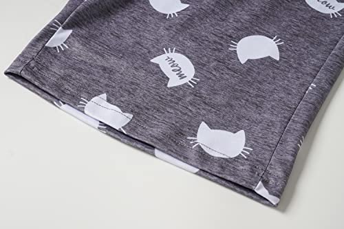 Image of YIJIU Women Soft Comfy Pajamas Cute Cat Short Sleeve Capri Pants PJS Set