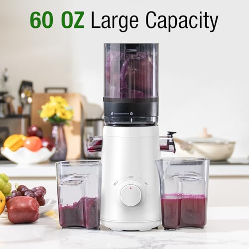 Juicer Machine, TUUMIIST Cold Press Juicer with 5.3" Feeding Chute Fit Whole Fruits and Vegetables, Slow Masticating Juicer Easy to Clean, High Juice Yield, BPA Free (White) - Image 4