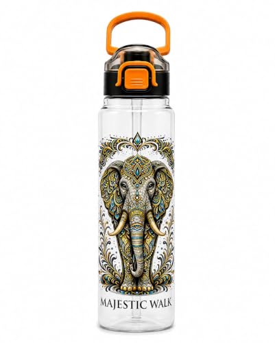 Image of Majestic Walk Elephant Printed Water Bottle 1 Litre with Straw & Gulp Drinking