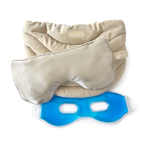 ASUTRA Conjunto de almofada para olhos de seda dourada champanhe e envoltório de pescoço ponderado,
