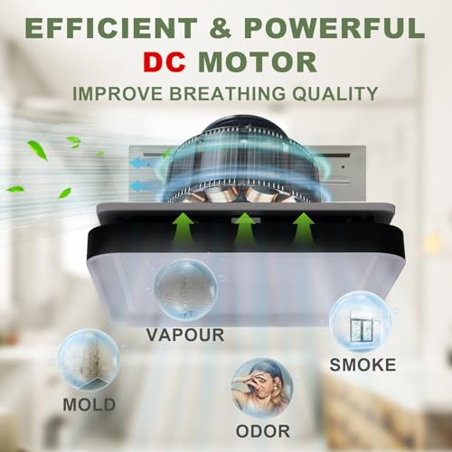 Image of Akicon Bathroom Exhaust Fan with Light, 50-80-100 CFM DC Motor, 1.2 Sones 3CCT LED Light 2700K /4000K /5500K with 7W Night Light Quiet Energy Saving Ceiling Fan, Black