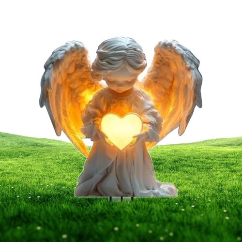 Générique Statues d’Ange – Piquet de Jardin Ange en Acrylique avec Cœur, Décoration de Jardin Priant à Énergie Solaire, Angee Mémorial en Acrylique Imperméable pour Cimetière, Pots de Fleurs & Déc