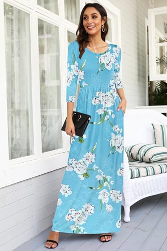 Image of WNEEDU Women's 3 /4 Sleeve Casual Loose Long Maxi Dresses with Pocket
