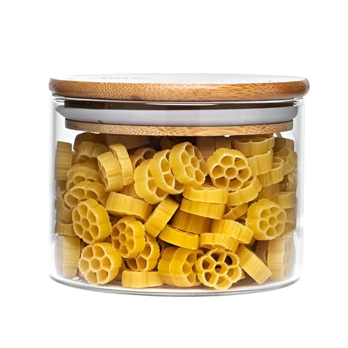 Image of Allo 220ML Kitchen Storage Box Glass Jars With Wooden Lids - Borosilicate Glass Food Storage Containers Airtight Glass Jar For Tea, Coffee, Spice, Pulses, Masala (Round Glass Jar - Set of 1)