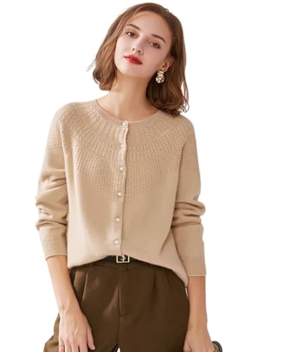 Image of Cashmere Cable Knit Cardigan Sweater for Women Long Sleeve Cable Knit Button Down Women's Pullover Warm Soft