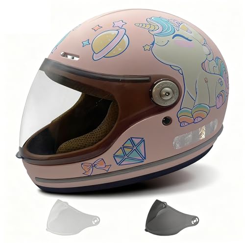 DOT Approved Toddler Kids Full Face Motorcycle Helmet with Replaceable Visor Pink Youth Child Moped Electric Scooter Roller Skating Skateboard Track Cycling Helmet for Children Ages 2-12