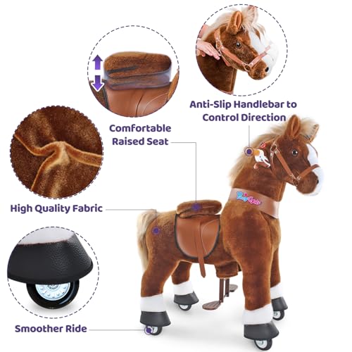 Image of PonyCycle Official Classic U Series Ride on Horse Toy Plush Walking Animal Brown Horse Size 4 for Age 4-8 Ux424