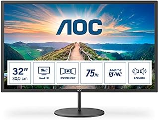 AOC Q32V4 - 32 inch QHD Monitor, 75Hz, 4ms, IPS, Adaptive Sync , speakers , FlickerFree (2560x1440@ 75Hz, 250 cd/m², HDMI 1.4 x 2, DisplayPort 1.2 x 1)