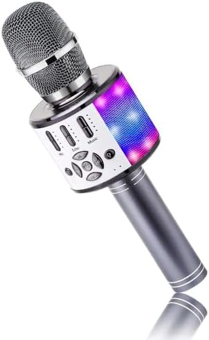 BONAOK Bluetooth-Mikrofon, kabellos, Mikrofon für Kinder mit LED-Lichtern, Mini-Karaoke-Maschine für Party/Haus/Geburtstag, kompatibel mit Bluetooth iOS Android (Space Grau)