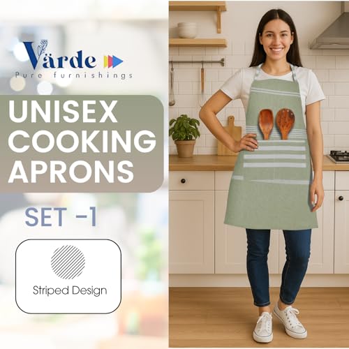 Image of Unisex Cooking Aprons | Waterproof Apron | Striped Design with 2 Front Pockets & Adjustable Neck Strap | Durable, Oil & Stain Resistant | Chef Apron for Cooking