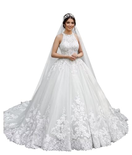 A-Line Beach Bridal Dress Halter Neck Floral...