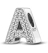 PARCOM S925 Sterling Silver Initial Charms - Alphabet Letters For Bracelets, Necklaces, DIY Jewelry
