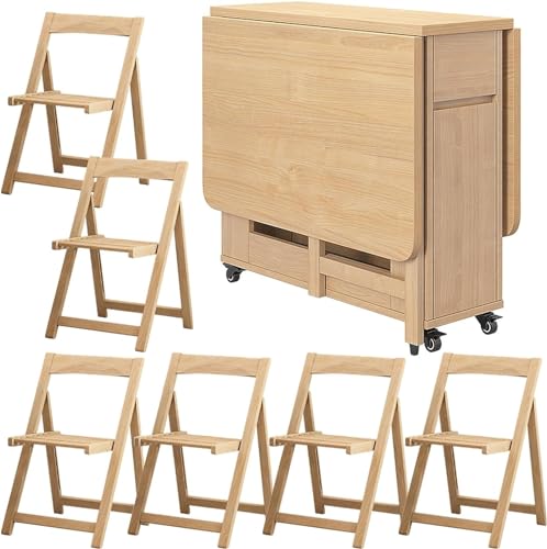 Mesa de comedor plegable que ahorra espacio con mesas de comedor de cocina de madera de granja extensibles con hojas abatibles, juego for 6, muebles de cocina, comedor, oficina, plegables y expandible