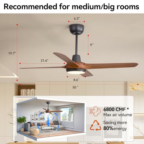50 Inch Ceiling Fans with Lights,Ceiling Fan with Light and Remote Control Smart Ceiling Fan,Noiseless Reversible DC Motor,Plastic(PC) Wood Grain Paint 4 Blade Ceiling Fans,6-Speed 3 CCT,Ceiling Fan by aneneton - Used condition - Image 2