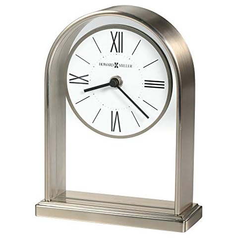 Howard Miller Jefferson Table Clock 645-826 - Glass Panel with Polished Nickel Edges, Black Roman Numerals, Bar-Style Hands, Modern Home Décor, Quartz Movement Cover