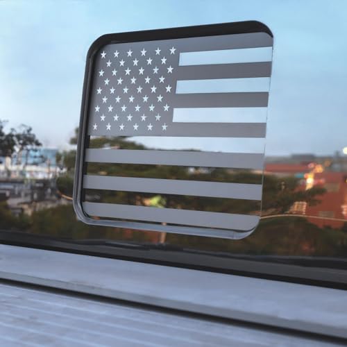 PIMCAR Rear Middle Window American Flag Decal, Ford F150 F250 F350 2015-2023 Car Decal Back Center Sliding Window Glass USA Flag Stickers Exterior Accessories(Matte Black)