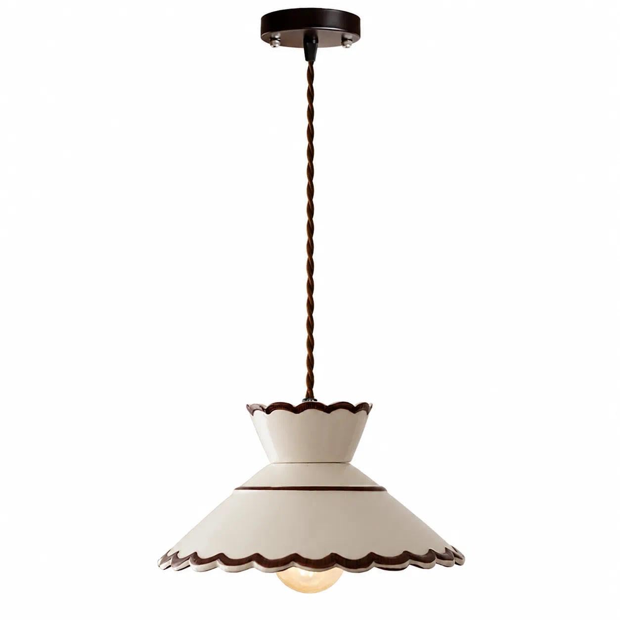 Suspension céramique blanche 33 cm et lustre vintage plissé style campagne