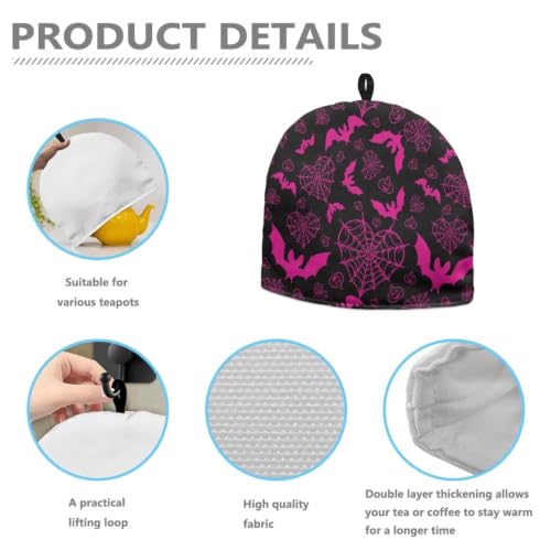 Image of Hudotybom Pink Bat Tea Cozy Teapot Cover Halloween Tea Pot Cosies 6 Cups Insulated Large Teapot Protective Cover for Kitchen Hallowee Decoration