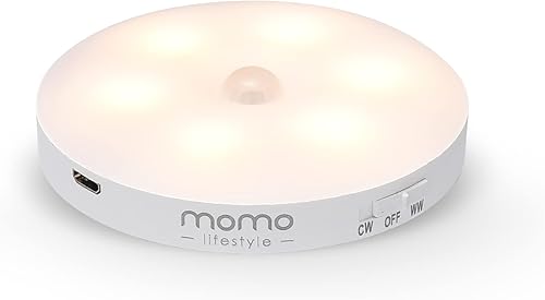 Momo Lifestyle Luzinha LED automático sensor de movimiento luz nocturna amarillo cálido 3.7 V 500 mAh USB recargable funciona con pilas luz nocturna