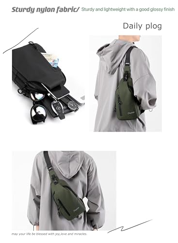 Pangogogo Umhängetasche Herren Klein, Leichte & Wasserdichte Sling Bag für Männer, Brustbeutel/Crossbody Bag für Travel, Festival, Alltag, Wandern & Radfahren (Grün)