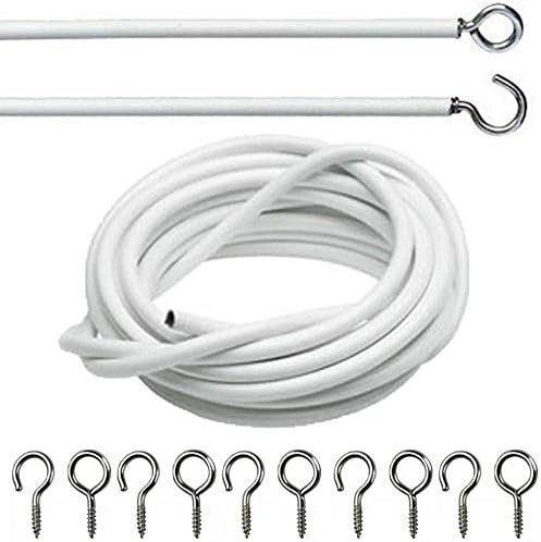 G4GADGET 2 meter White Window Net Curtain Wire Cord Cable With Hooks And Eyes