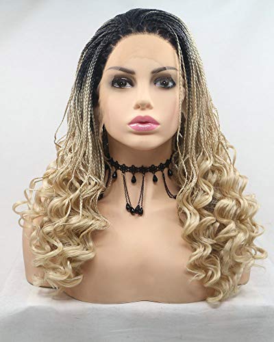 SereneWig Drag Queen Blonde Boîte tressée avec racines foncées pour femme Sans colle Tressé fait à la main pour fête d'anniversaire Cosplay Perruques Cover