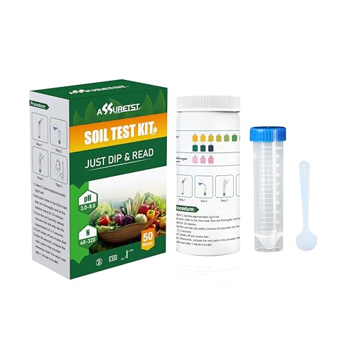 ASSURETST Soil pH Test Kit, 2-in-1 pH & Nitrogen Soil Test Strips, 50 Count Accurate Soil Tester for Garden, Lawn, Vegetable Gardening, Indoor & Outdoor Plants, pH 3-8 Range