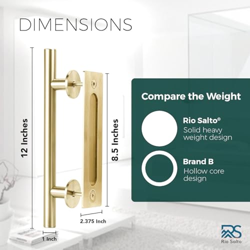 Rio Salto Maniglia Per Porta Scorrevole, In Ottone Spazzolato, 30,5 Cm, Color Oro, Grande, Pesante (Oro, 1 Confezione) - 5
