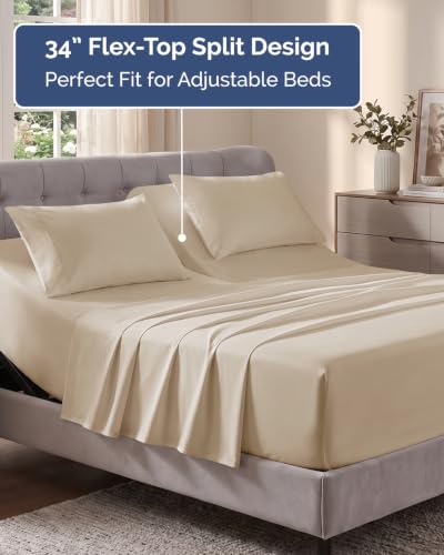 Image of Flex Top Split Head King Sheet Set - 4 Piece Extra Deep Sheets - Wheat