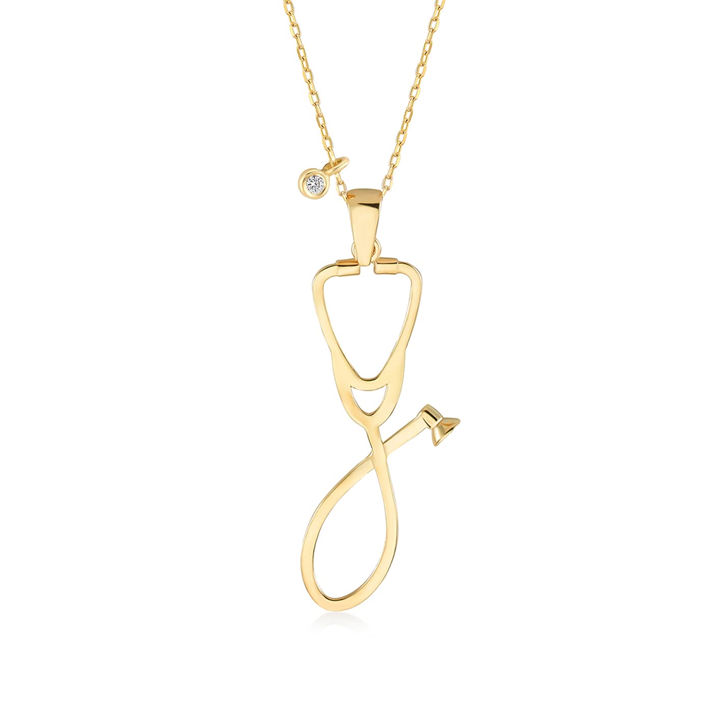 Gelin Diamond Stethoscope Necklace 14k Or10k Solid Gold 18 Inch