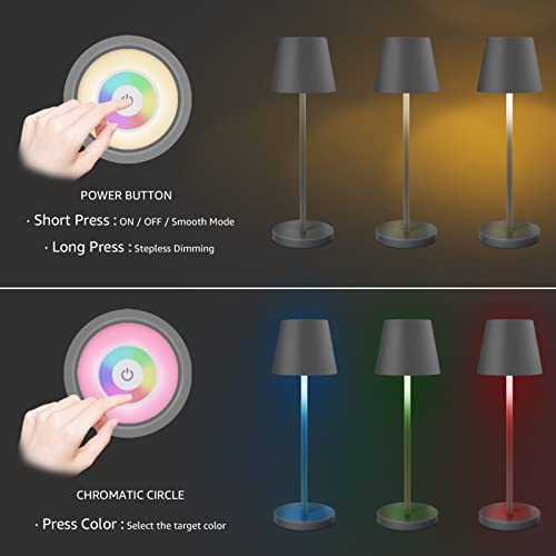 LED Akku Tischlampe,Touch Dimmbare RGB Metall led kabellos tischleuchte mit Kabelloses Laden, IP54 wasserdicht wasserdicht LED Tischleuchte für Restaurants Garten Bars (A-Grau) - Image 3