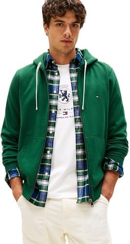 Tommy Hilfiger Męska bluza z kapturem z zamkiem błyskawicznym i kieszeniami, Zielony (ozdobny zielony), M