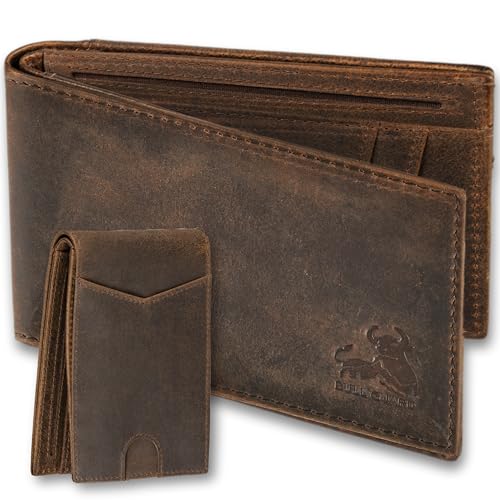 BULL GUARD Bifold Leather Wallet Slim Men's RFID Blocking Technology Premium Durable Leather & Tight Stitching, Quick Access Design with Security and Style Ideal for Work, Travel or Adventure