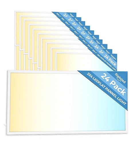 FlipToLed 24 Pack 2x4 LED Flat Panel Light for Drop Ceiling, 9360lm Selectable 30W/40W/50W/60W/72W, Color Temperature 3000K/3500K/4000K/5000K/6500K, 0-10V Dimmable, 120-277V, ETL
