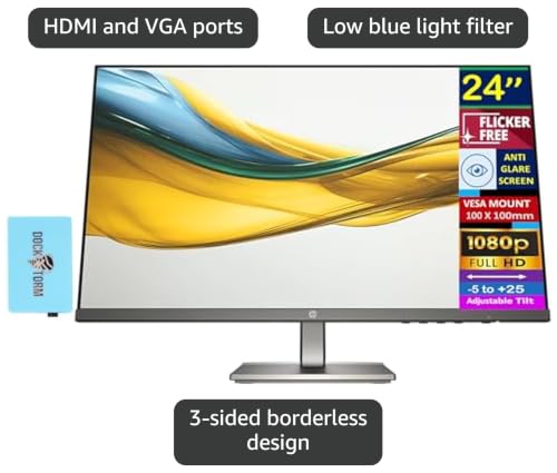 Image of HP Series 3 Pro 324pe 24 inch 100Hz FHD IPS Monitor with Adjustable Tilt | Swivel /Pivot /Height, Built-In Dual 2W Speakers, VESA Mount (100mm), VGA, Displayport, HDMI with DKZ Hub, Black (B1GM5AA#ABA)
