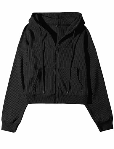 Amazon.com: Yimoon Cropped Hoodie Women Zip Up Crop Hoodie Waffle
