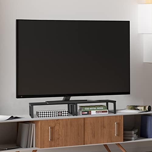 Norceesan 2 Pack Monitor Stand Riser Wood Desk Shelf With Storage, Laptop Stand Riser Computer Stand For Desk Shelf Organizer Desktop Printer Table For Pc Laptop Fax Monitor Lift, Black #TOP4