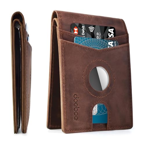 doeboe Mens Wallet - AirTag Compatible Bifold Wallet for Men, Slim Leather RFID Blocking 8-Card Holder (ID Window + Cash Pocket), Minimalist Front Pocket Gift Wallet [No AirTag Included]