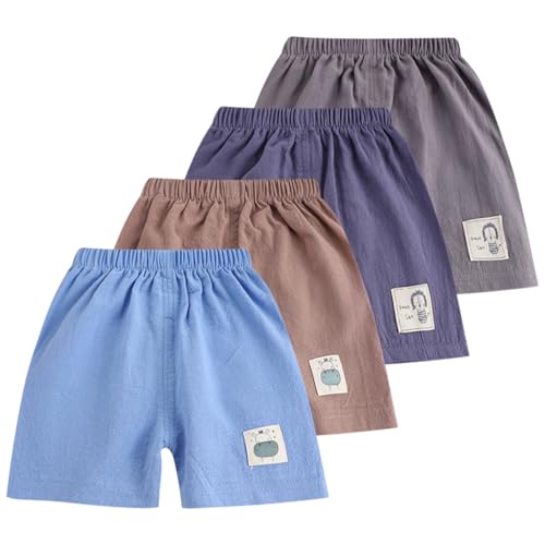 AOOPOO 4er-Pack Baby Kinder Mädchen Jungen Shorts Baumwolle Leinen Sommer Kurze Hosen 6 Monate-5 Jahre Leichte Atmungsaktive Sommerhose Einfarbige Lässige Kurze Hosen Gr. 74/80/86/98/104/116