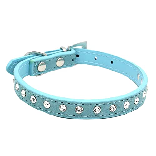 犬の首輪 犬のリード首輪 キラキラ 犬用首輪 子犬用 ペット猫の首輪 おしゃれ 頑丈 調節可能 簡単脱着式 犬用ベーシック首輪 犬くびわ 革 散歩用 中型犬用 M サイズ ブルー